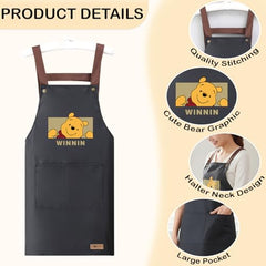 MOMISY Kitchen Apron with Front Pocket – Cute Cartoon Cooking Apron (Black)