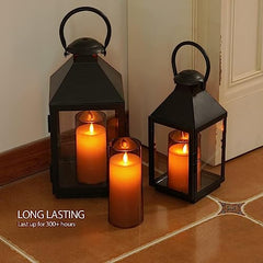 Flameless LED Pillar Candle Set of 2 | Acrylic Fiber Glass | Dancing Faux Wick | Remote Control with Battery Operated 3 AA | Home Décor & Gifting | 3" D x 6" H | Red