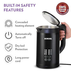 Borosil 1.5 L Cooltouch 1350W Digital Electric Kettle, Black | Temperature display, Keep warm function, Double wall, Wide mouth, For tea, noodles, soup & boiled eggs, Versatile use