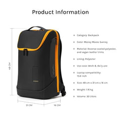MOKOBARA Transit Backpack | Fits Laptop Up To 16 Inch, 30L Capacity, Water-Resistant Polyester, Vegan Leather Trims | Money Moves, Black