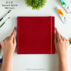 MENORAH - Artist Square Sketch Book - 180 GSM - Square Drawing Book - (100 Pages/50 Sheets) - Hard Metal Spiral Bound - (15.0 cm x 15.0 cm) - Pink