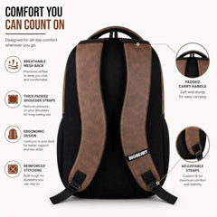 BIGBERRY Rodeo 2.0 Leatherite Faux Leather Laptop Backpack for Men & Women | Water Resistant 2 Compartment Casual Daypack | 15.6 Inch Laptop Bag for Office, College, Travel & Daily Use, Navy Blue