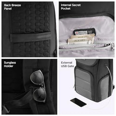 HARISSONS Teknos Business Travel Laptop Backpack | 35L | Fits 15.6” Laptop | 900D PU-Coated Polyester & Vegan Leather | Work, Travel & Commute | USB Port, Anti-Theft Pocket, Rain Cover (Black)