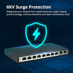 D-Link DGS-F1010P-E 10-Port Gigabit PoE Switch with 8 Long Reach Ports PoE supported up to 250m, 2 Uplink Ports, 96W PoE Budget, Plug & Play, 6kV Surge Protect, Network switch with Smart Features
