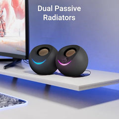 ZEBRONICS Blues 2.0 Computer Speakers, 8 Watts, 45° Elevated Drivers, Dual Passive Radiators, USB Powered, AUX, Volume Control Knob, RGB LED, for Laptops & Desktop (Black)