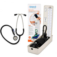 SESCO Manual Blood Pressure Monitor for Adults with Stethoscope & Arm Cuff, Aneroid Sphygmomanometer BP Machine, Portable Upper Arm BP Gauge, Professional Blood Pressure Kit, Black