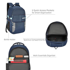 Safari Omega Spacious/Large 5 Compartment Laptop Backpack With Raincover, College Bag, Travel Bag For Unisex, Navy Blue, 30 Litre