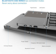 COOLCOLD Foldable Bluetooth Keyboard with Touch pad | Rechargeable - Tri-Folding Portable Wireless Key Board, Full Size Ultra Slim Pocket-Sized Foldable Keyboard for Tab Android Windows & Laptop