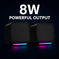 OTOOBEST Sound with Multicolor LED Lights | USB Powered PC Speakers with AUX & Volume Control for Laptop, Desktop, and Monitor | Mz11 | Black (Pack of 1)