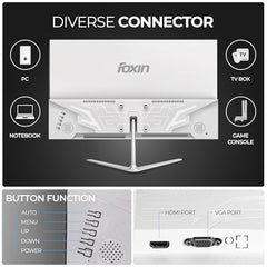 Foxin 24 Inch FHD Flat LED Monitor 1920x1080 Pixel Elite Series | Flat Panel, HDMI & VGA Port, 100Hz Refresh Rate, Frameless, Slim Bezel, Wall Mountable, 16.7 M Colors | 3 Years Warranty | White