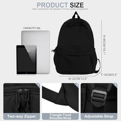 Half Moon Midnight Anti-Theft Laptop College Bag | 2 compartments, bottle holder, organizer, school bag for boys and girls, college bag for women and men, office bag, travel bag man (Dark Black)