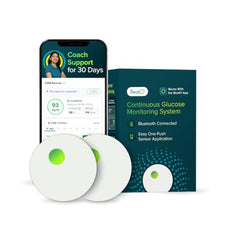 BeatO CGM Continuous Glucose Monitor Device with Nutrition Coach | 2 Consults + 15-Day Diet Plan | Real-Time Blood Sugar Checking Machine | 24/7 Glucose Monitor Device | Bluetooth Connected | Pack of 2