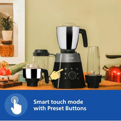 PHILIPS HL7777/00 Mixer Grinder, 750W, 4 Jars, Smart One-Touch Mode, 50%* Reduction in sound power, Digital Interface, Intelli-speed Technology for Pre-Set cooking, Soft Sound Technology, Metallic Silver and Bold Black, Large