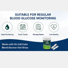 On Call Extra Blood Glucose Test Strips 50 Count | Individually Foil Wrapped Glucometer Strips | Compatible with On Call Extra Blood Glucose Monitoring System | Blood Sugar Test Strips for Home Diabetes Monitoring