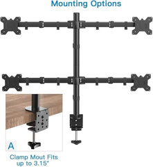 Gitru Quad Monitor Desk Mount, Free Stand for 4 Screens 14-27 Inch, VESA 75x75mm, 100x100mm, C Clamp Type