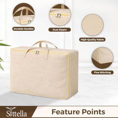 SITTELLA 2 Pack Large Foldable Storage Bags 58 L | Fabric Storage Organizer Box with Zip | Blanket, Quilt & Household Item Storage | Space Saving Storage Container | Beige