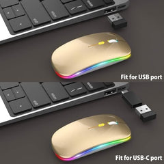 BUYFLUX LED Wireless Mouse, Slim Silent Mouse 2.4G Portable Mobile Optical Office Mouse with USB & Type-c Receiver, 3 Adjustable DPI Levels for Notebook, PC, Laptop, Computer (Black)