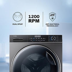 Haier 8 Kg 5 Star Inverter Direct Motion Motor Fully Automatic Front Load Washing Machine (HW80-IM1479CS8U1, 525 Super Drum, Puri Steam, Dark Jade Silver)