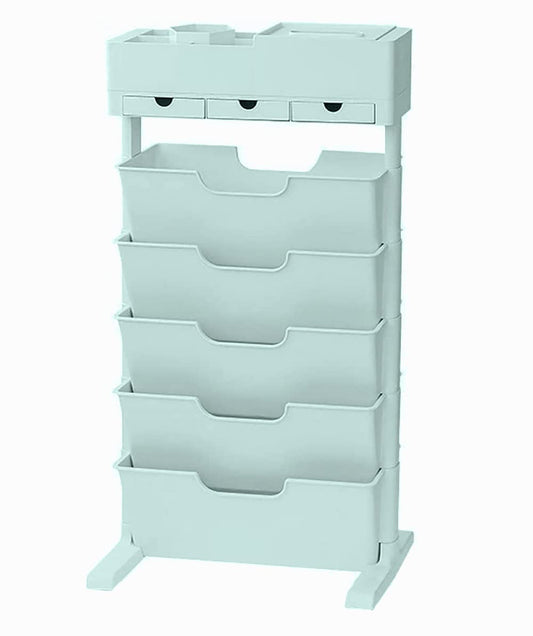 SYGA Removable Multifunctional Book Storage Rack Shelf Living Room Layered Plastic Sundries Storage One Generation(Blue)