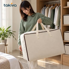 TAKIVA Cotton Canvas Storage Bags for Clothes Large (Pack of 2) | Blanket Storage Box | Canvas Blanket Storage Bags | Cloth Storages Bags for Clothes & Quilts | Foldable Under Bed Storage Organizer