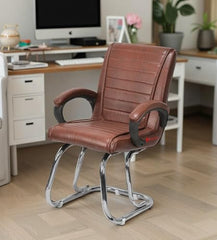 KITHANIA Executive Office Home Study Chair Library Chair with Cushioned Arm Rest & Seat Back, Reception or Conference Room Seating, 100 Kgs Limit (2, Pink, Double Pipe Chrome Frame)