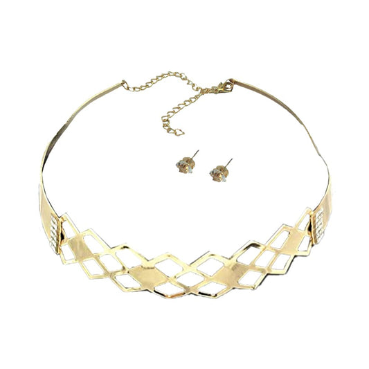 SYGA Cross Border Choker Diamond Women's Earrings And Necklace Jewellery For Women, Engagement, Gift, Party - Gold