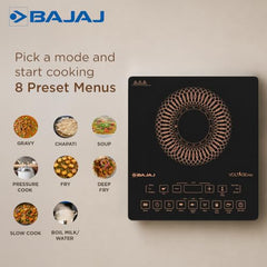 Bajaj ICX 200FP 2000 W Induction Cooktop | 7 Pre-Set Menus | Digital Display | Cool Touch Surface | 1 Year Warranty 【Black】