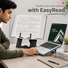 EasyRead Plus Book Stand for Table & Laptop Stand Combo, Adjustable Book Holder with 6 Height Levels, Foldable Ergonomic Laptop Stand for Hands-Free Reading, Study & Work Setup