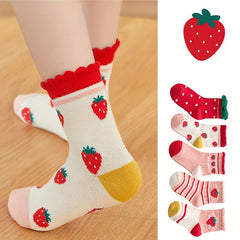 SYGA 5 Pairs Baby Girl & Baby Boy Socks, Toddlers Infant Cotton Stretch Crew Socks with Strawberry Design, Suitable for 1-3Years old baby