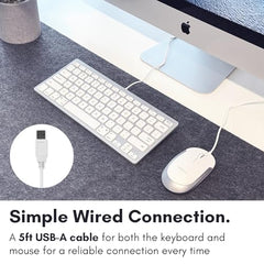 Macally USB Wired Keyboard and Mouse Combo for Mac and PC - Save Space with a Compact Small Mac Keyboard and Mouse for MacBook Pro/Air, iMac, Mac Mini/Pro - Compatible Apple Keyboard and Mouse