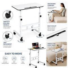 Amazon Basics Adjustable Sofa Side Table with Wheels, Portable Bedside Table for Bed and Sofa, Rolling Study Desk, Height Adjustable 26-34 Inch, 23.5 x 15.5 Inch Top Brown