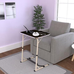 TABLE MAGIC- BADE Multipurpose Laptop Table Mat Finish - Adjustable, Foldable, Portable, Engineered Wood Top with Footrest, Top Size 60 * 45cm (Beige- Wenge)