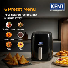 KENT Digital Air Fryer 5L | 1400W | Bake, Grill & Roast | Up to 80% Less Oil Usage | 8 Preset Menu | Rapid Heat Circulation | Digital Display & Touch Control Panel | Glass Window with in built Light