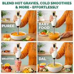 Kanchan Majesty Hand Blender with 3 Stainless Steel Blades Mincer, Whisking, Beater | Electric Blender for Kitchen with Low Noise Powerful 180W Copper Motor 2-Speed Control - 2 Year Warranty (Beige)