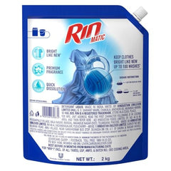 RIN Matic Liquid Detergent, 2Kg, for Dazzling Brightness, with Bright Lock Technology, Long-Lasting Fragrance, for Top Load Washing Machines