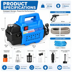 COSS MAX CM200HD High Pressure Washer for Car, Bike, Home & Garden Cleaning, 3800W Induction Motor, 200 Bar, 10 L/Min Flow, 7M Hose, Portable Car Washing Machine with Spray Gun