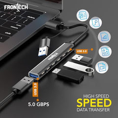 Frontech 8-in-1 Multi-Port Expansion Hub, Dual Input (USB-C & USB), High-Speed Data Transfer, Metal Matt Finish, Backed with 1 Year Warranty (NC-0058)