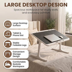 StarAndDaisy T9 Foldable Bed Table for Laptop & Study, 4-Level Adjustable Angled Tabletop, Large Desktop Surface with Anti-Slip Stopper, Tablet & Phone Slot, Storage Drawer, Stable Legs, PP & TPE