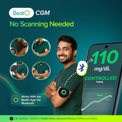 BeatO Combo: CURV Glucometer + BeatO CGM | Auto-Saves Readings | Sugar Test Machine | Android | Smartphone Connected Glucometer Machine | ISO Certified | Free Strips & Lancets | Lab-Grade Accuracy | Life time warranty (BGM-CGM) CGM Pack of 2