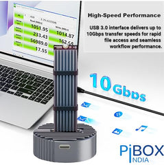 PiBOX India NVME M2 Enclosure Fan, SSD Enclosure - USB 3.2 10Gbps, Tool-Free M.2 NVMe Case, PCI-E NVMe Reader, USB-C, Supports M & B&M Keys, 2230/2242