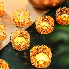 TIED RIBBONS Pack of 4 Crystal Tealight Candle Holder Gift Box - (5.8 cm X 4.3 cm) Centerpieces Votive Candle Holders for Home Dining Table Living Room Office - Diwali Decoration Items for Home Décor