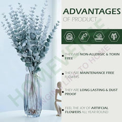 HOMEVERSE Artificial Faux Eucalyptus Stems, Green, 24pcs | Fake Leaves, For Wedding Bouquet Centerpiece, For Table Decoration, Vase Not Included