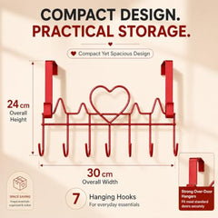 Udyanika Premium Heart Design Over Door Hanger | Door Hangers For Clothes No Hole Drilling | Portable Cloth Hanger (Red)