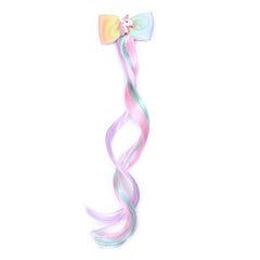 SYGA Children's Cute Cartoon Pony Unicorn Bow Hair Extensions For Girls three colors Hairpin Wig Headdress Colorful Wig(Multi-01)