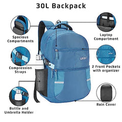 Safari Omega spacious/large laptop backpack with Raincover, college bag, travel bag for men and women, Black, 30 Litre