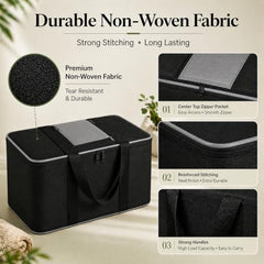 DALUCI Underbed Storage Bags for Clothes Pack of 4 Large Moisture Proof Organizer with Zipper Non Woven Foldable Storage Bag for Blanket Saree Wardrobe 54 x 46 x 26 cm (Black & Red - Large, 4 Pack)