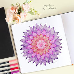 MENORAH - Artist Square Sketch Book - 180 GSM - Square Drawing Book - (100 Pages/50 Sheets) - Hard Metal Spiral Bound - (15.0 cm x 15.0 cm) - Pink