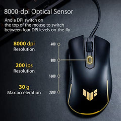 ASUS TUF Gaming M3 Gen II Gaming Mouse, Wired, 59g Lightweight, IP56 dust & Water Resistance, Antibacterial Guard, 8K DPI Optical Sensor, 6 Programmable Buttons, Teflon Mouse feet, Black