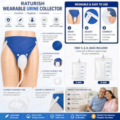 RATURISH Wearable Urine Collector for Women | Soft Silicone Reusable Leakproof Urine Collection Bag | Adjustable & Comfortable Fit | Portable Washable Female Urine Collector | Odour - Free 1L & 2L Bags | White/Grey/Blue | for Women