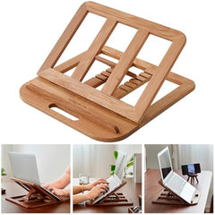 RarestCorp Handmade Wooden Laptop Stand for Desk that is Compatible with iPad, MacBook Pro, Notebook, HP, and Dell Devices and has an Adjustable Height and Foldable Riser 15.6 inches at Most Walnut